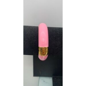 J. Crew Signed Gold Tone & Pink Enamel Clamp Bangle Bracelet